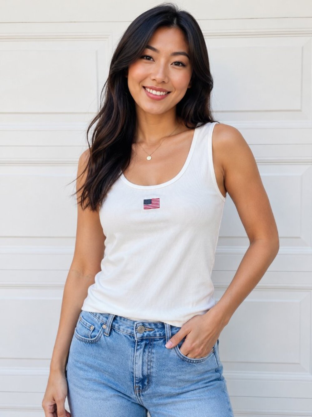 GAP White Ribbed American Flag Tank Top NWT Size Large 🇺🇸 Patriotic Summer